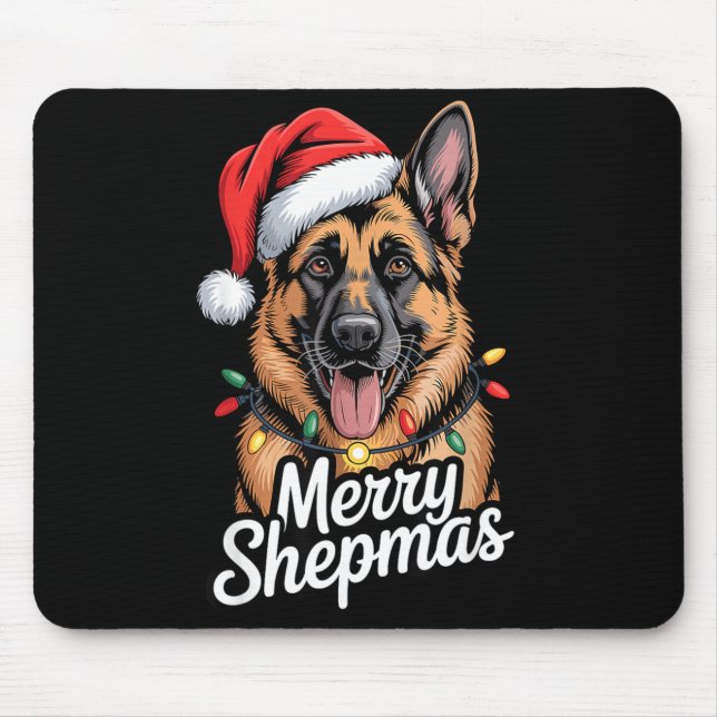 Mousepad Merry Shepmas German Shepherd Christmas Lights Hum (Frente)