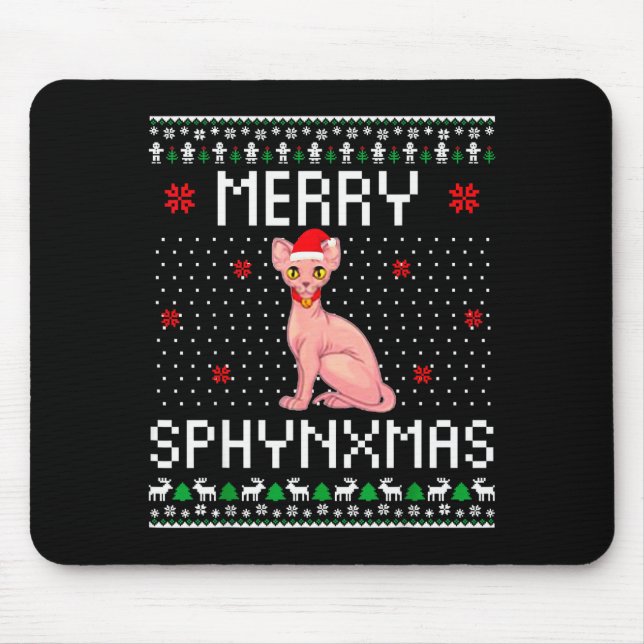 Mousepad Merry Sphynxmas Sphynx Cat Lover Christmas Ugly Me (Frente)