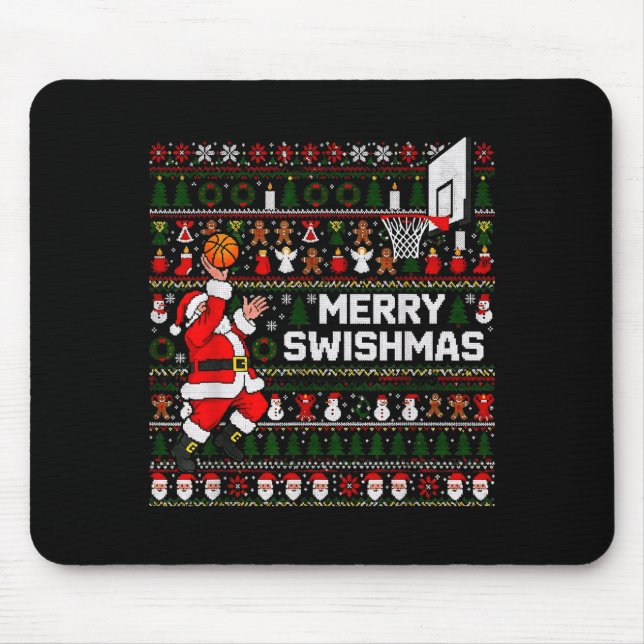 Mousepad Merry Swishmas Santa Basketball Ugly Sweater Style (Frente)