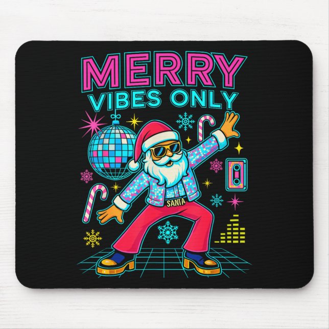 Mousepad Merry Vibes Only Santa Christmas Disco Retro 70s 8 (Frente)