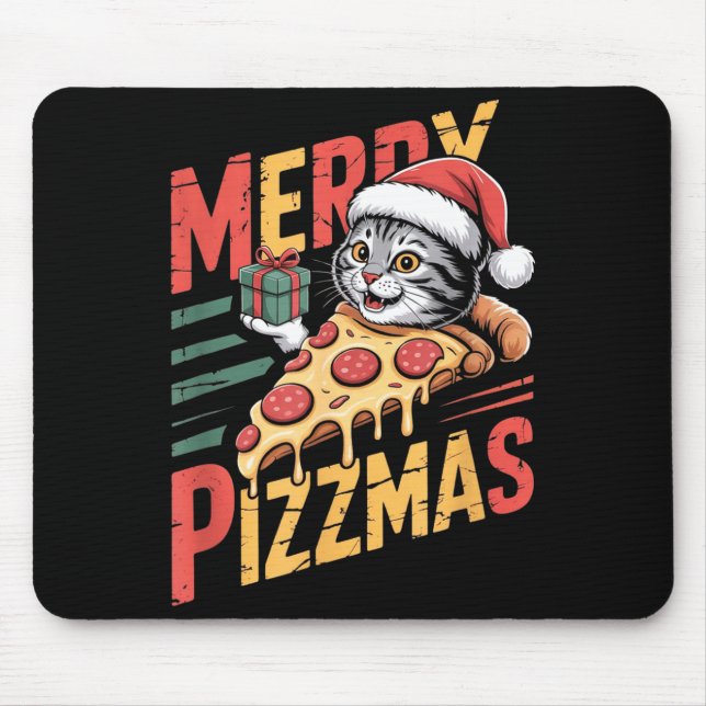 Mousepad Merry Zzmas Christmas Cat Funny Zza Lover Xmas Cat (Frente)