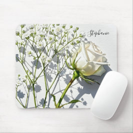 Mousepad Mesa Floral Rosa Branca Personalizada