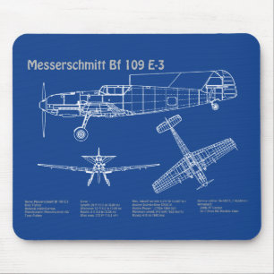 Mousepad Messerschmitt Bf 109 - Airplane Blueprint AD