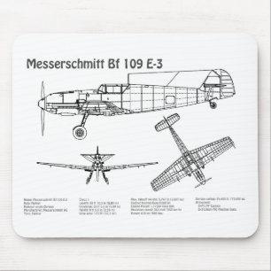 Mousepad Messerschmitt Bf 109 - Airplane Blueprint BD