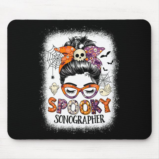 Mousepad Messy Bun Spooky Sonographer Dia de as Bruxas engr (Frente)