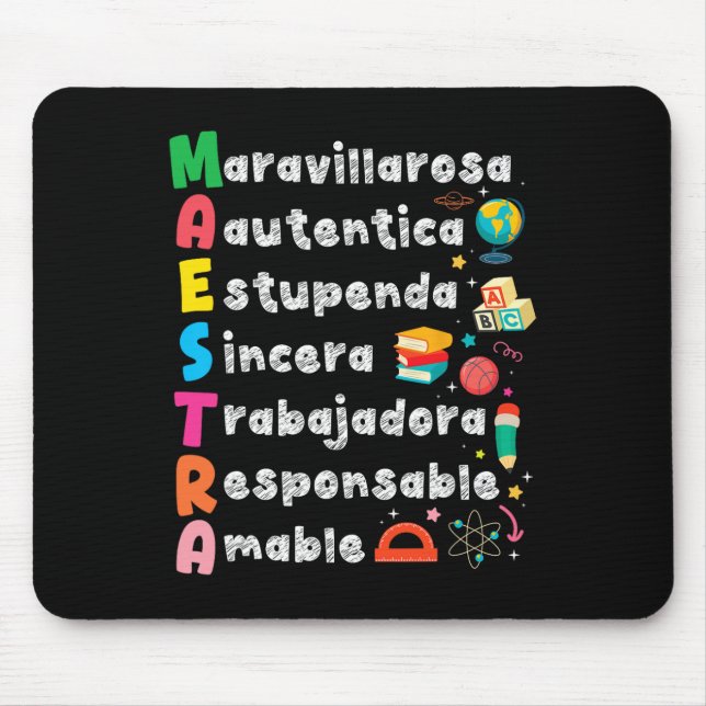 Mousepad Mestra Acrônimo Professora de Espanhol Volta às Au (Frente)