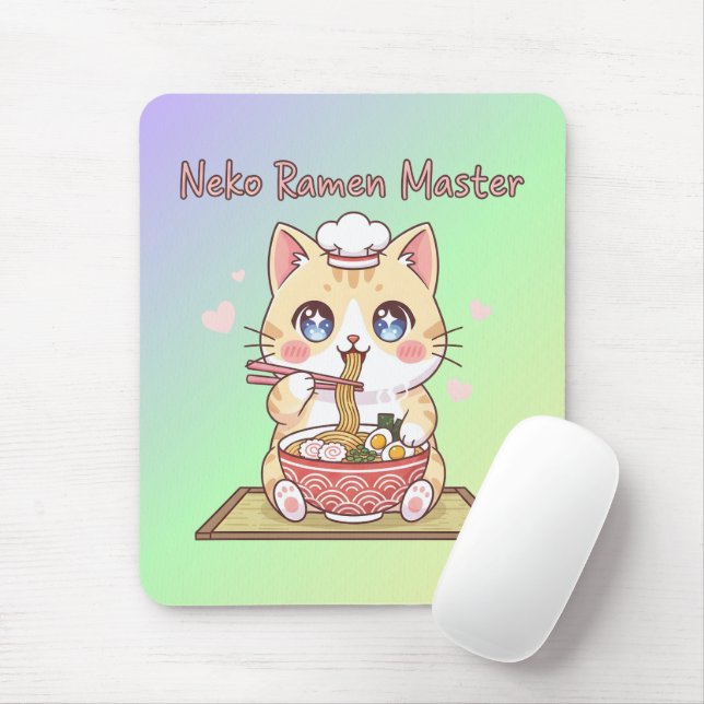 Mousepad Mestre de Ramen Kawaii Neko Gato Comida Chef Fofo (Com mouse)