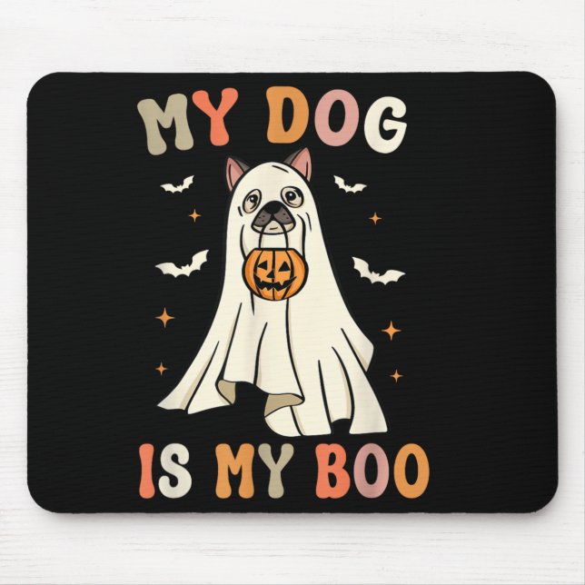 Mousepad Meu Cachorro é Meu Amor Fantasma de Halloween (Frente)
