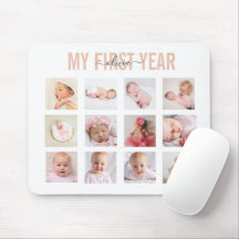 Meu Primeiro Ano Bebê Menina 12 Colagem de Fotos  