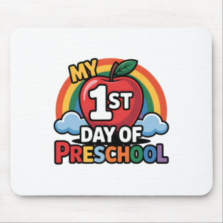 Mousepad Meu Primeiro Dia De Pré-Escola Arco-Íris Maçã Volt