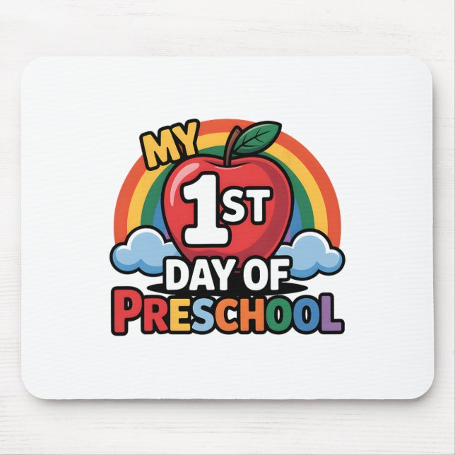 Mousepad Meu Primeiro Dia De Pré-Escola Arco-Íris Maçã Volt (Frente)
