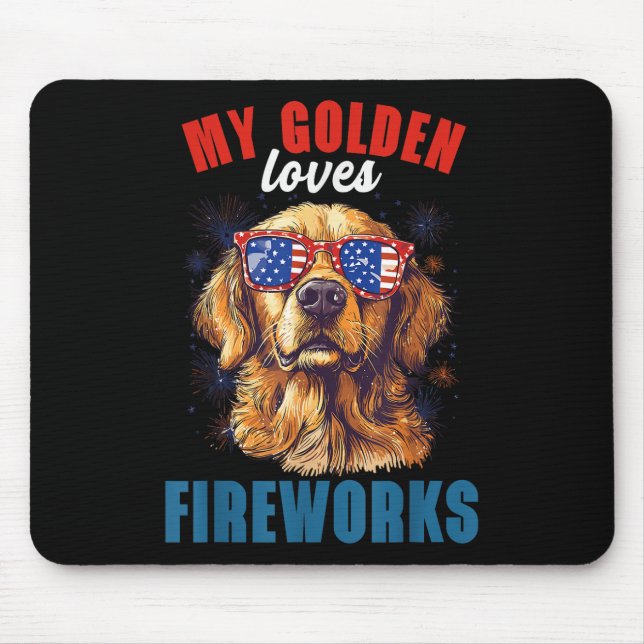 Mousepad Meu Retriever Adora Fogos De Artifício 4 De Julho  (Frente)