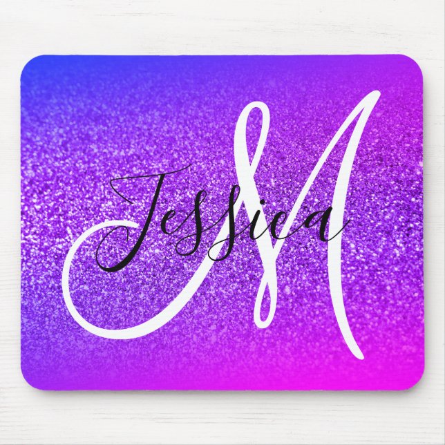 Mousepad Miami Ombre Violeta Roxo Glitter Monograma (Frente)