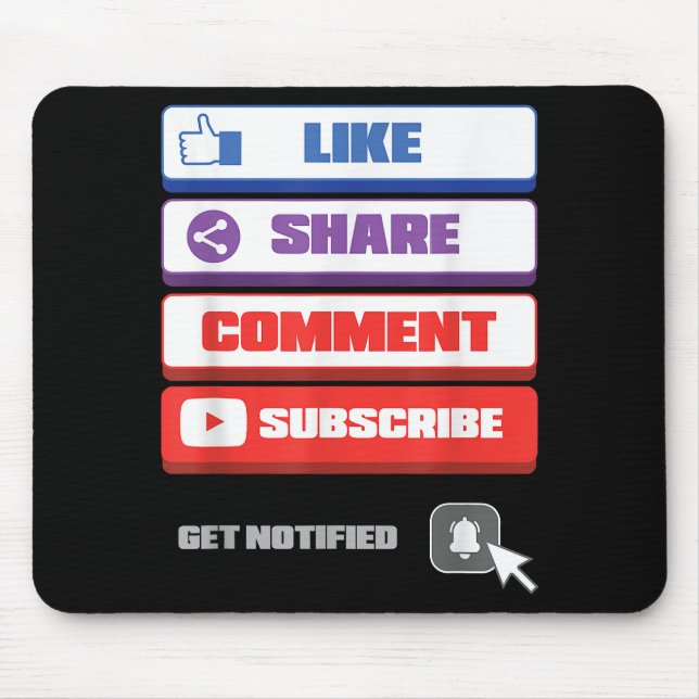 Mousepad Mídia Social Curtir Compartilhar Comentar Inscreve (Frente)