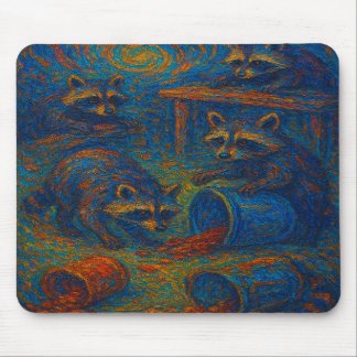 Mousepad Midnight Mischief – Raccoons Getting into Trouble