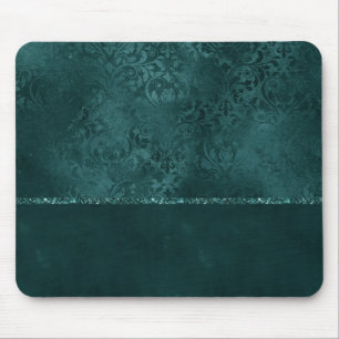 Mousepad Midnight Teal Romance Dark Satinge Damask