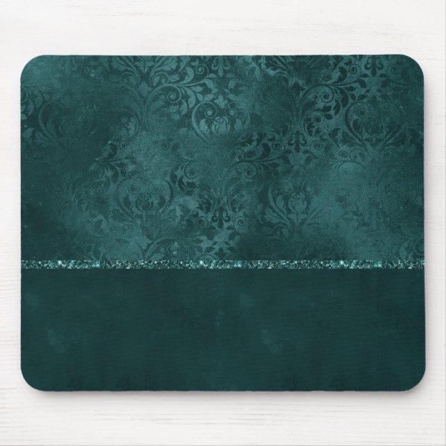 Mousepad Midnight Teal Romance | Dark Satinge Damask (Frente)
