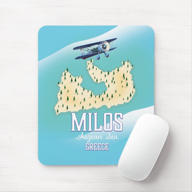 Mousepad Milos, poster de viagens de mapa da ilha grega. (Com mouse)