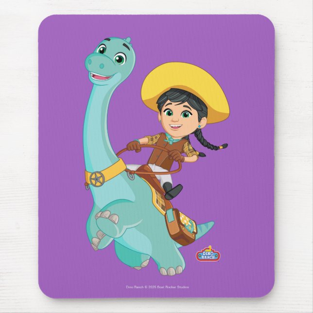 Mousepad Min & Clover | Feliz Cowgirl e Brontosaurus Ride (Frente)