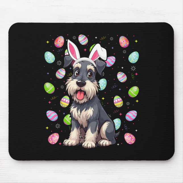 Mousepad Miniatura Schnauzer Cachorro Páscoa Ovo Caça Coelh (Frente)