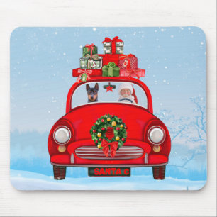 Mousepad Miniature Pinscher Dog In Car With Santa Claus 