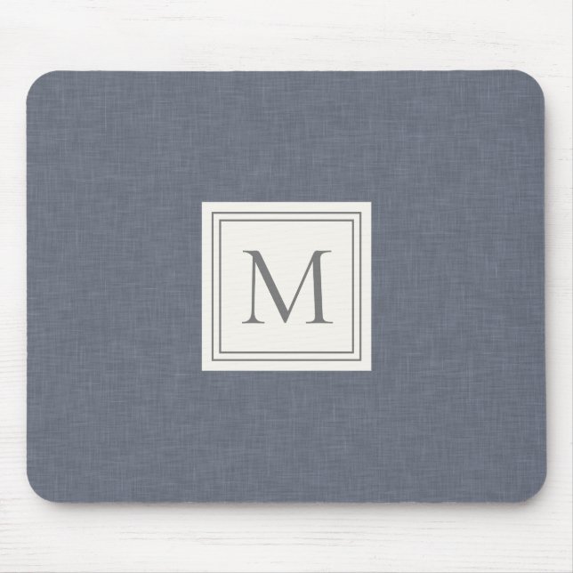 Mousepad Mínima Elegante Cinza azul Faux Linen Monograma (Frente)