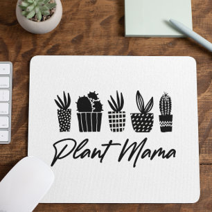 Mousepad Mínima Mama de Planta Minimalista Mãe Branca Preta