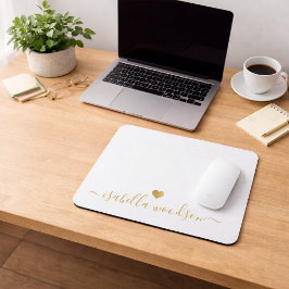 Mousepad Minimal Gold Heart Script Signature Name 
