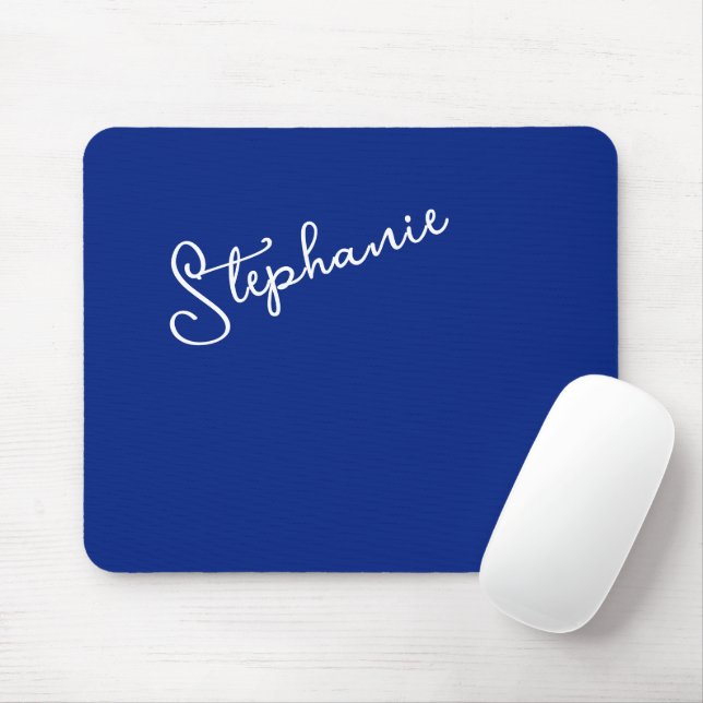 Mousepad Minimalist Classy Blue Personalized Script Name  (Com mouse)