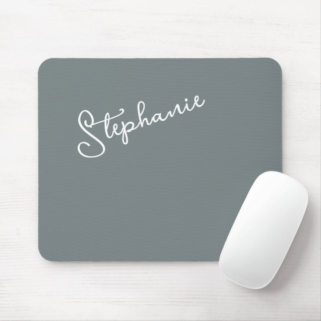 Mousepad Minimalist Gray Personalized Script Name Office  (Com mouse)