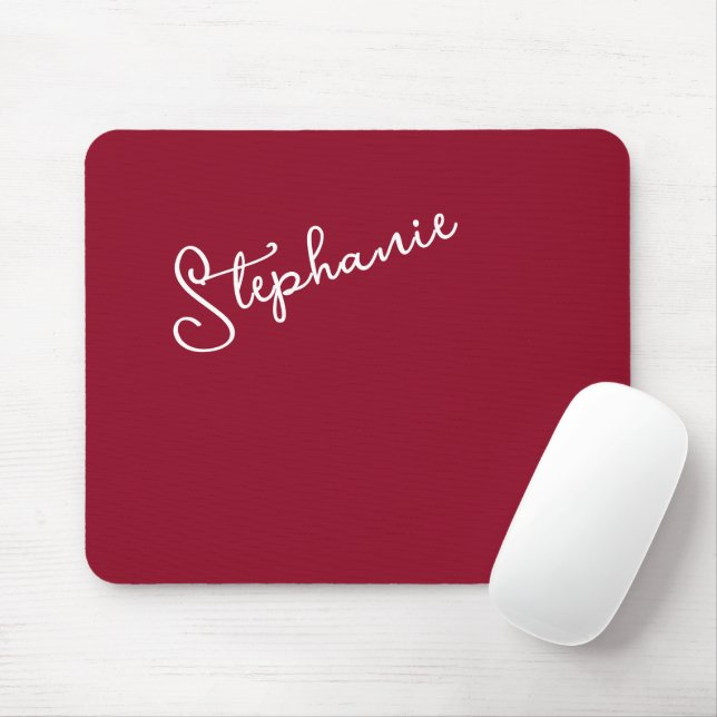 Mousepad Minimalist Personalized Script Name Red Burgundy (Com mouse)