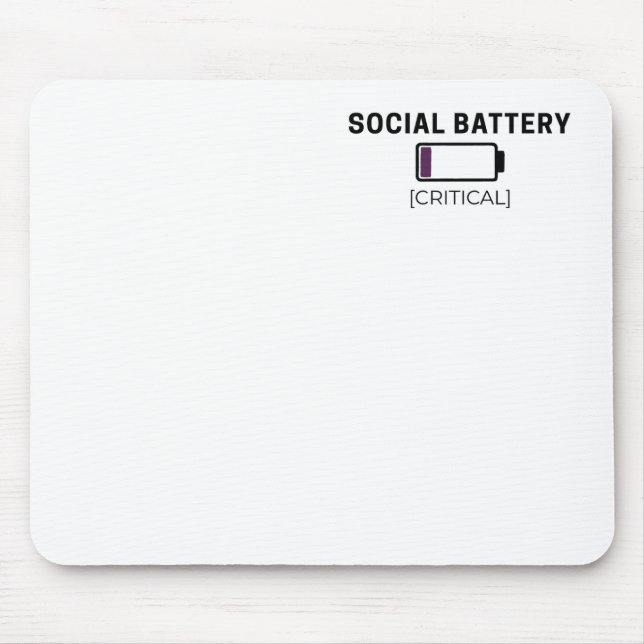 Mousepad Minimalist Social Battery Low Typography  (Frente)