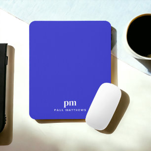 Mousepad Minimalista Simples de Azul Cobalto com Nome Monog