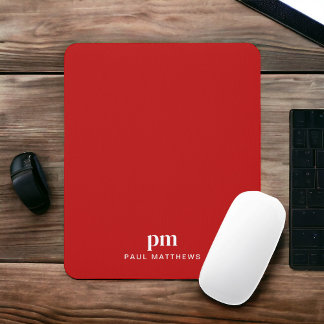 Mousepad Minimalista Simples Vermelho com Monograma e Nome