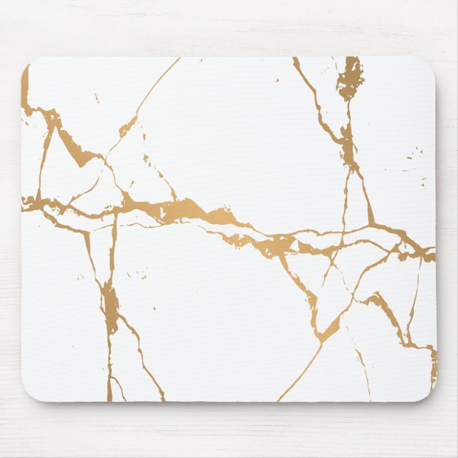 Mousepad Mínimo branco e Ouro mármore (Frente)