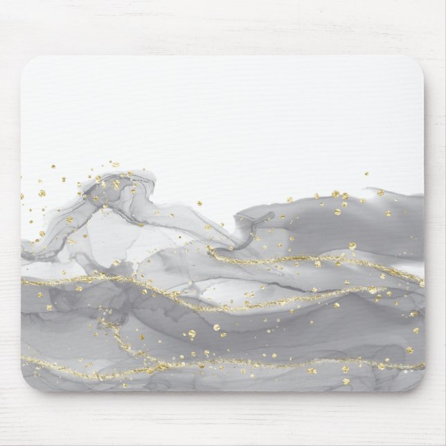Mousepad Mínimo branco e Ouro mármore (Frente)