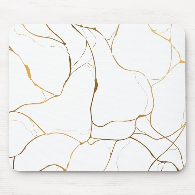 Mousepad Mínimo branco e Ouro mármore (Frente)