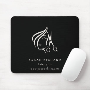 Mousepad Mínimo de Hairstylist Tesoura Preta e Cabelo Branc