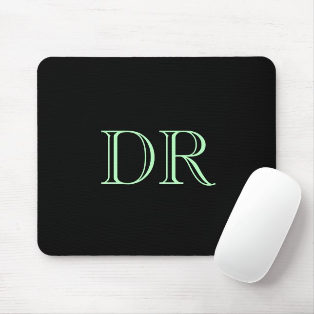 Mousepad Mínimo de iniciais personalizadas verdes pretas (Com mouse)