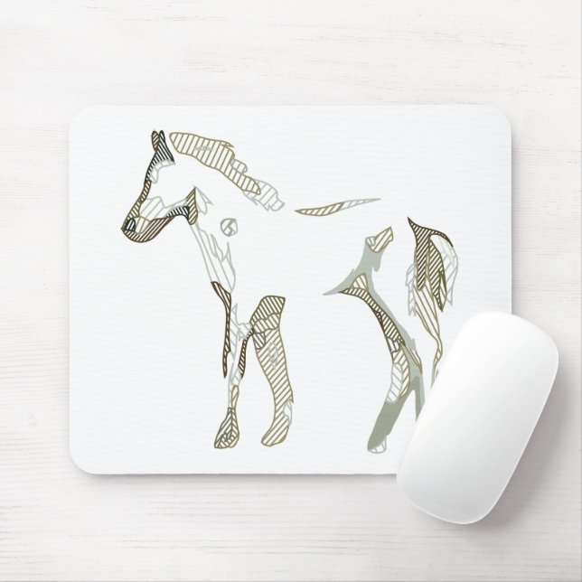 Mousepad Mínimo e moderno Cavalo Branco Traçado Elegante (Com mouse)