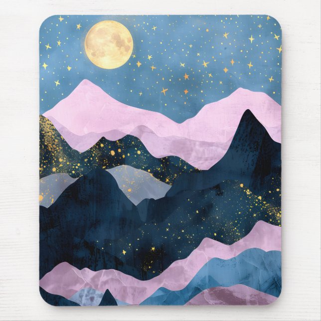 Mousepad Mínimo Lua Estrelas Montanha Vale Celestial (Frente)