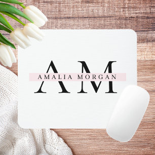Mousepad Mínimo Pink Pastel inicial & Nome personalizado