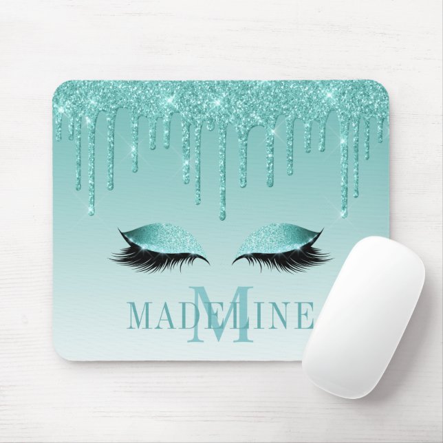 Mousepad Minograma de Lashes Teais Moderno Motivável Lashes (Com mouse)