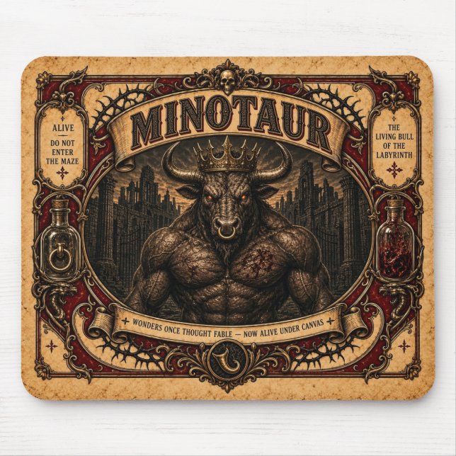 Mousepad Minotauro, Monstro de Circo Vintage (Frente)
