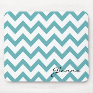 Mousepad Mint Aqua White Chevron
