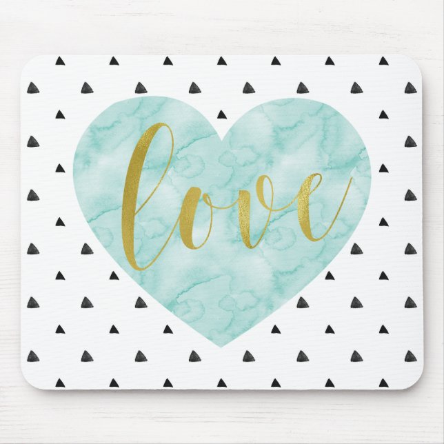 Mousepad Mint e Dourada Watercolor "Love" (Frente)