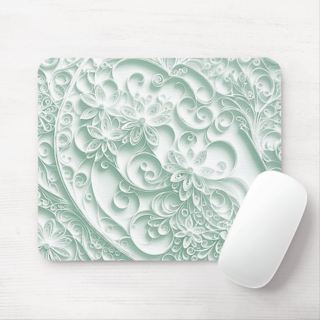 Mousepad Mint Green Paper Quilling Daisy Design (Com mouse)