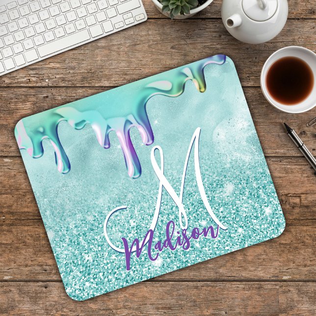 Mousepad Mint mágica mácula monograma de monograma de unicó (Criador carregado)