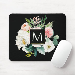 Mousepad Minúsculo elegante Monograma com aquarela floral