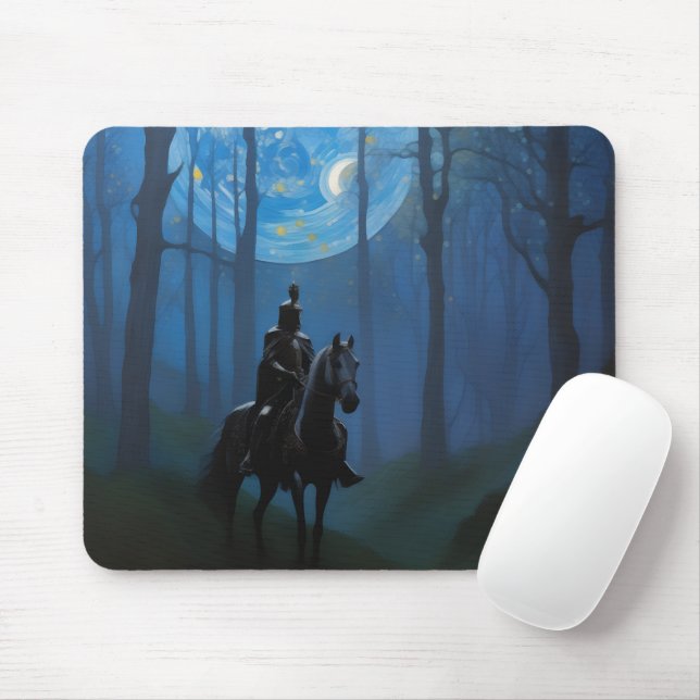 Mousepad Misterioso Cavaleiro Negro na Floresta Lua (Com mouse)